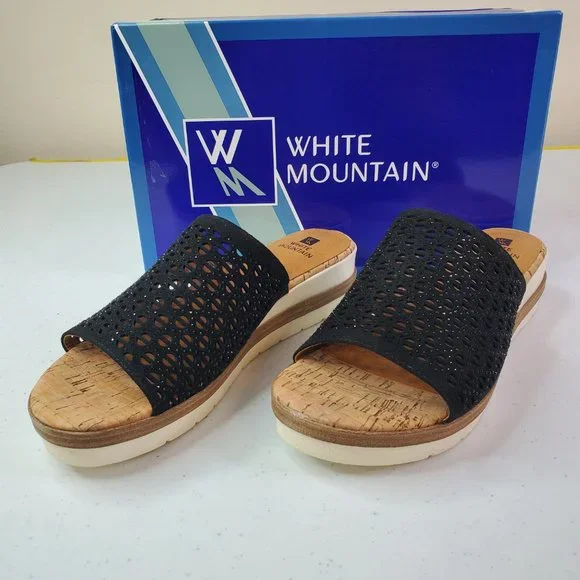 White Mountain Womens Black Platform Rhinestone Perforated Natasha Wedge - Picture 4 of 7